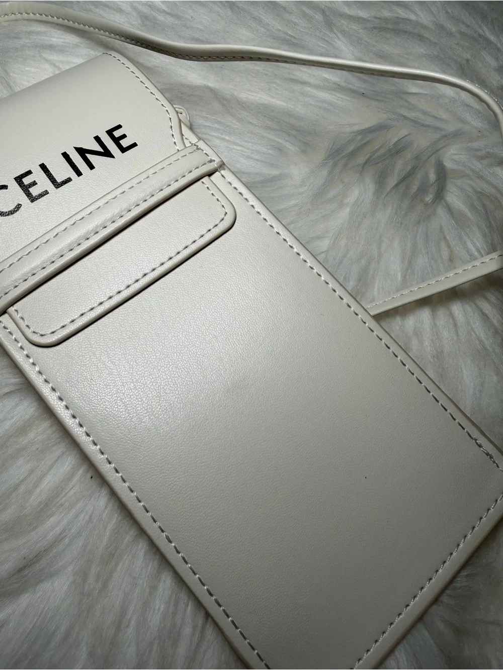 Celine White Leather Crossbody Phone Pouch